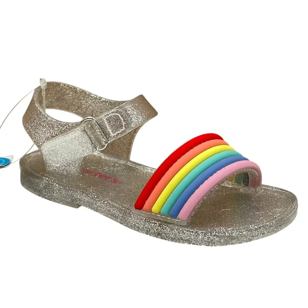 Carters Toddler Girls Jelly Sandals Size 8 Silver Rainbow Flexible & Lightweight